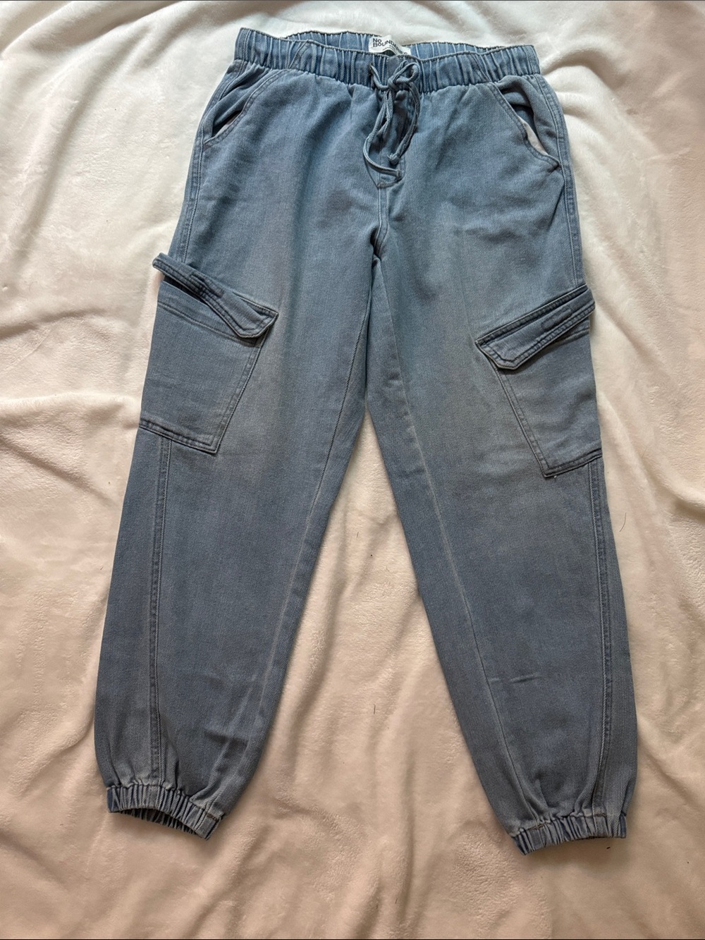 No Boundaries Washed Blue Women's Cargo Jogger Jeans
